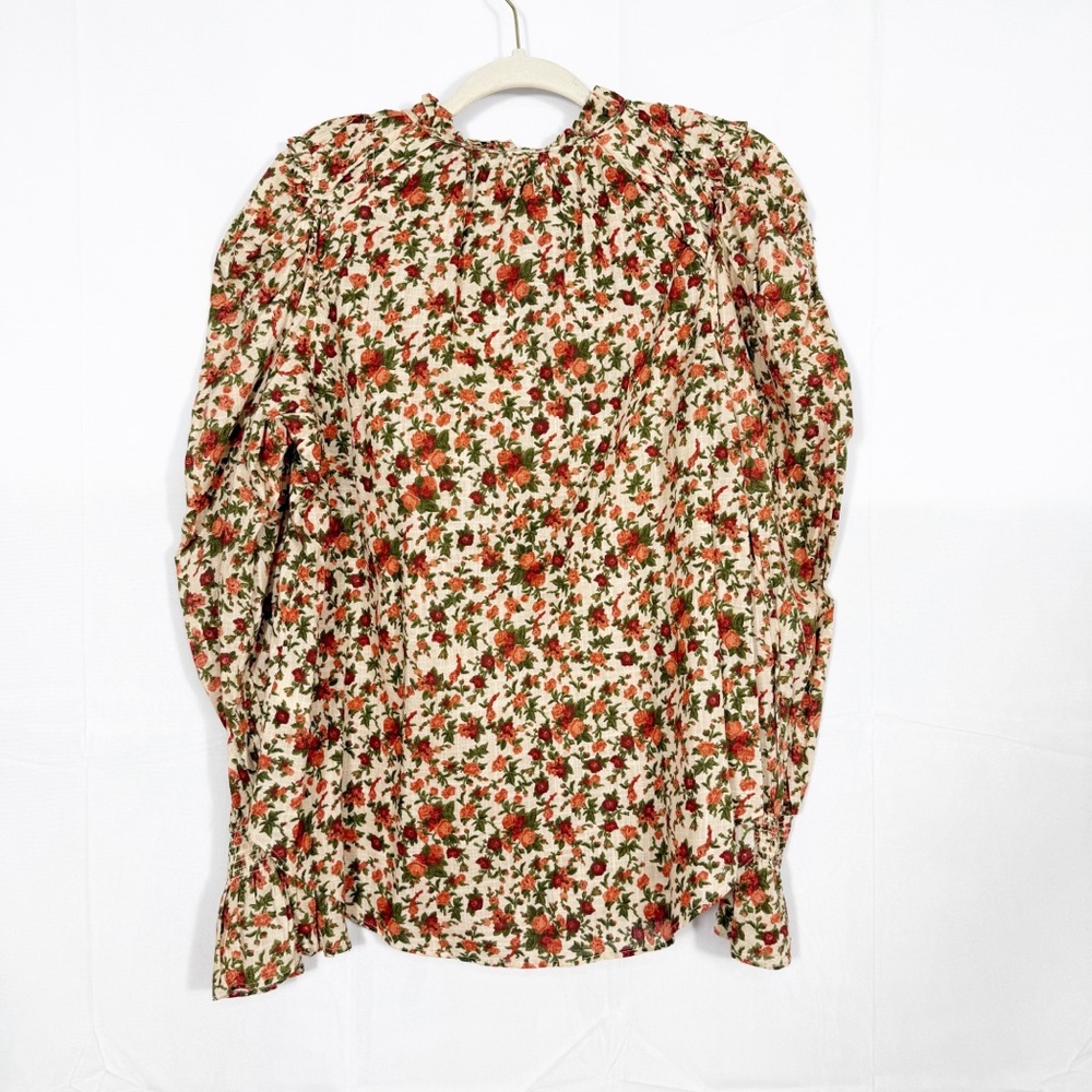 Free People Meant To Be Puff Sleeve Ruffle Blouse Top Vintage Floral Cotton Boho - Picture 4 of 16
